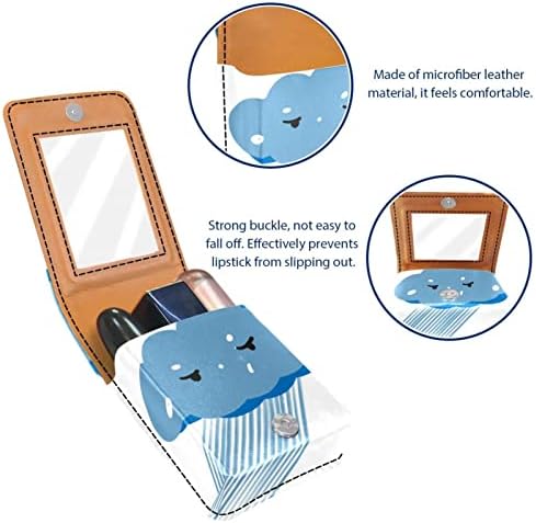 ORYUEKAN Ruj Kılıfı Ayna ile Sevimli Taşınabilir Makyaj Çantası kozmetik torbası, Karikatür Mavi Bulut Yağmur