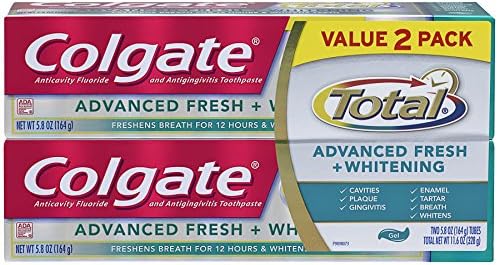 Colgate Total Advanced Fresh + Beyazlatıcı Jel Diş Macunu, 5,8 Ons (2 Paket)