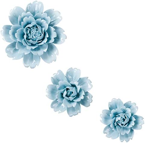 Insiswiner Seramik Çiçekler Heykel Ev Asılı El Yapımı 3D Duvar Dekor Oturma Odası Yatak Odası için Mavi Şakayık (3 paket)