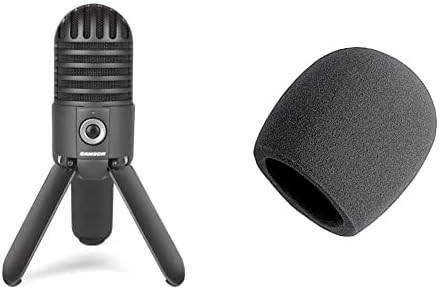 Samson Meteor Mikrofon USB stüdyo mikrofonu (Titanyum Siyahı) ve Sahnede Köpük Topu Tipi Mikrofon Ön Cam, Siyah