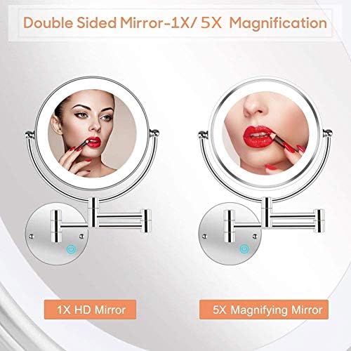 Işıklı 8 Duvara Monte Makyaj Aynası LED 5X Duvar Makyajı Makyaj Masası Aynası Çift Taraflı,Dokunmatik Düğme ve ayarlanabilir