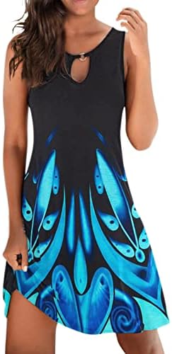 Kadınlar için yaz Elbiseler 2023 Casual Kolsuz Ayçiçeği Baskı Hollow Out V Boyun Sundress Gevşek Plaj Elbise Mini Elbise