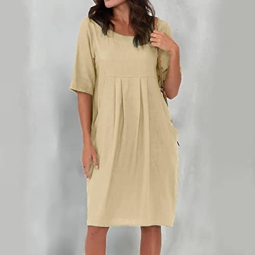Kadın Katmanlı Maxi Plaj Flowy askı elbise Cepler ile Yaz Rahat Kısa Kollu Crewneck Elbiseler Rahat