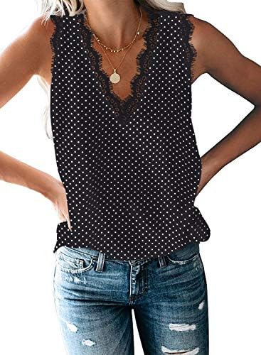 HARHAY 2023 kadın Dantel Trim V Boyun Tankı Üstleri Hafif Moda Yaz Kolsuz Bluzlar