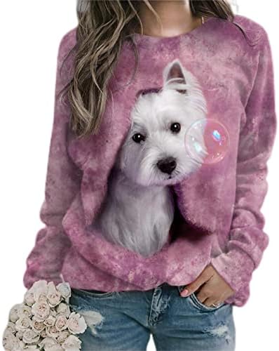 TS Uzun Kollu Köpek Crewneck Tişörtü 3D Sevimli Rahat Kazak Moda Üstleri Moda Gömlek İlkbahar Yaz 2023 için