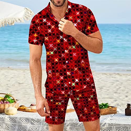 Erkekler Yaz Eşofman Erkek Şort Baskılı Kısa Kollu Set Rahat Rahat Gömlek Plaj Düğmeli Bahar Yaz