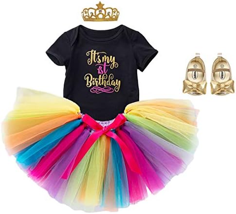 MYRİSAM Bebek Kız Bu Benim 1st Doğum Günü Pastası Smash 4 adet Prenses Kıyafetler Romper Bodysuit Tutu Etek Taç Ayakkabı