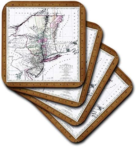 3dRose CST_60473_1 Antika 1771 New York ve New Jersey Haritası-Yumuşak Bardak Altlığı, 4'lü Set