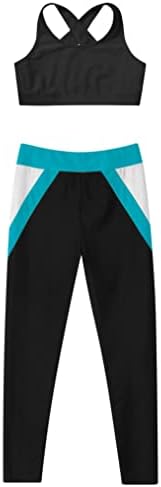Yeahdor Kızlar Kolsuz Jimnastik Yoga Kıyafeti U Boyun Kırpma Üst Colorblock Legging Seti Dans Spor Atletik Takım Elbise