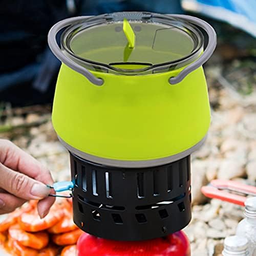 WETYG açık kırmızı ve yeşil seyahat taşınabilir ısıtma çay kahve pirinç ocak saplı hafif silikon katlanır su ısıtıcısı (Renk: