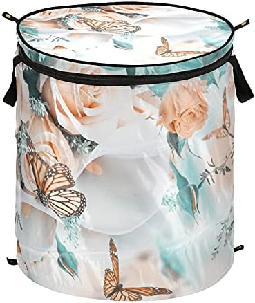 Kelebek Çiçekler Pop Up çamaşır sepeti kapaklı Katlanabilir Depolama Sepeti Katlanabilir çamaşır torbası Kamp Piknikleri