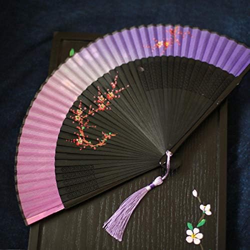 LYZGF Katlanır Fan, Katlanır El Fanı Çin Retro Erik Çiçeği El Fanı Bambu Çerçeveli İpek Katlanır Fan Düğün Dansı Cosplay