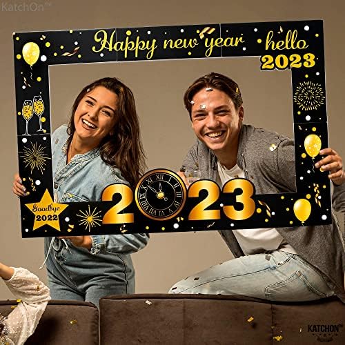 Yeni Yıl Fotoğraf Kabini Çerçevesi 2023-Büyük 36 inç/ Yeni Yıl Arifesi Parti Şapkaları, 12 Paket-Yeni Yılınız Kutlu Olsun