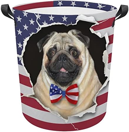 Köpek Papyon Büyük Çamaşır Sepeti Sepet Çanta Katlanabilir Bayrak ABD Su Geçirmez Giysi Çantası Kolları ile Yıkama Kutusu