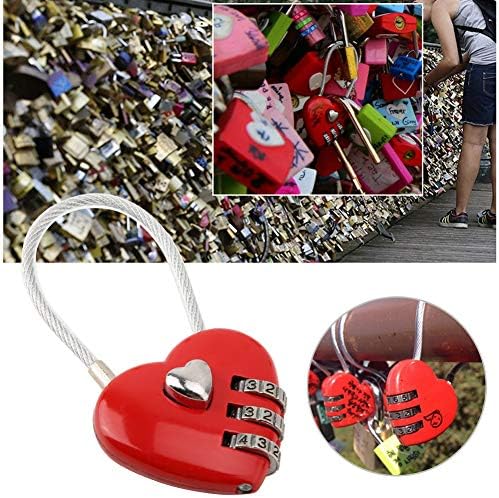 Kod Kilidi, Kalp Şekli 3 Haneli Kod Kombinasyonu Bagaj Çantası Kilidi Şifre Güvenlik Çift Asma Kilit Sırt Çantası, Mücevher