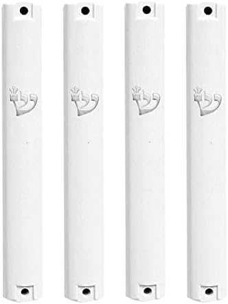 Ateret Judaica Paketi 4 Su Geçirmez Beyaz Plastik Mezuzah Kılıf shin Gümüş / Fit 5 / 12 cm Mezuzah Kaydırma. İsrail ithalatı