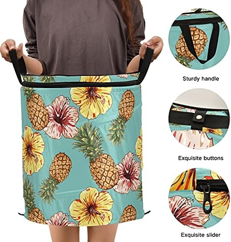 Çiçekler Ananas Pop Up çamaşır sepeti kapaklı Katlanabilir Depolama Sepeti Katlanabilir çamaşır torbası Kamp için Kreş Odası
