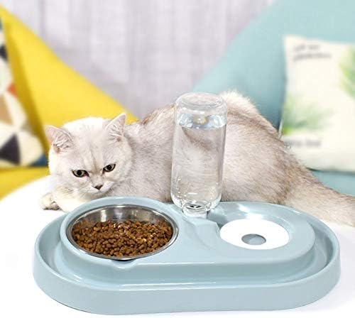 Çift köpek Kedi Kase Su ve yiyecek kasesi Seti,Ayrılabilir Paslanmaz çelik kase Otomatik su sebili evcil hayvan şişesi Besleyici
