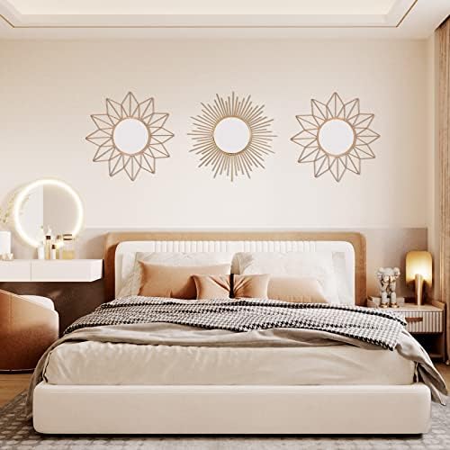 Altın Aynalar Duvar 3 Paket Metal Sunburst duvar aynaları Ev Dekor Dekoratif asılı duvar Sanatı Oturma Odası Yatak Odası