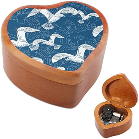Deniz Martı Dalga Ormanlık Müzik Kutuları Vintage Kazınmış Kalp Müzik Kutusu Hediye için Noel Sevgililer Yıldönümü Doğum