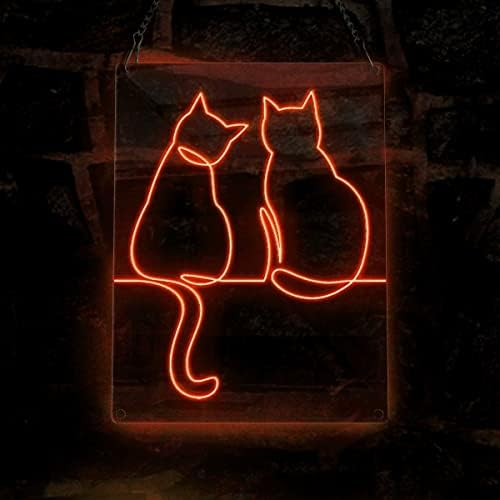 Iki mutlu kediler siluetleri Neon burcu, hayvan tema el yapımı EL tel Neon ışık burcu, ev dekor duvar sanatı, mavi