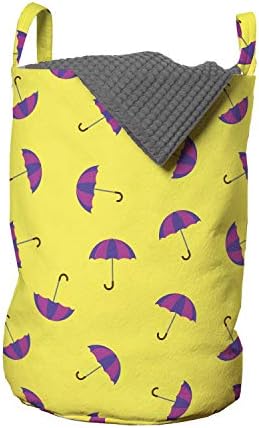 Ambesonne Şemsiye Çamaşır Torbası, Retro Tasarım Mevsimlik Sanat Boyunca Renkli Yağmur Aksesuar Desenlerinin Baskısı, Kulplu
