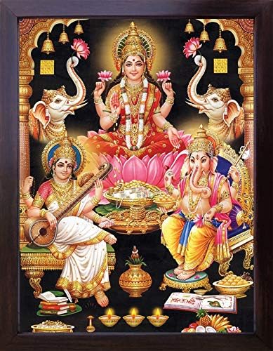 El sanatları Mağazası Lakshmi ile Ganesha ve Saraswati Gece Görüş, Poster Boyama Çerçeve ile, Gerekir Ev / Ofis / Dekor Amaçlı
