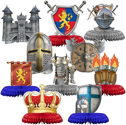 10 Parça Knights Süslemeleri Şövalye Doğum Günü Parti Malzemeleri Ortaçağ Petek Centerpieces Kale Masa Centerpieces Ortaçağ