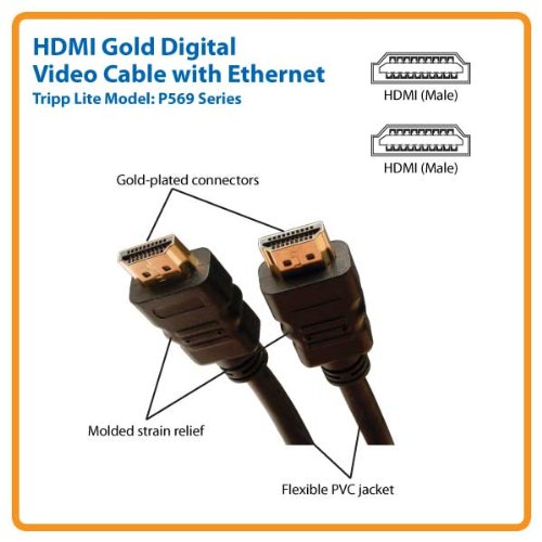 Ethernetli Tripp Lite HDMI Kablosu, Standart Hız, 1080p, Sesli Dijital Video (M / M), 50 ft. (P569-050), Siyah