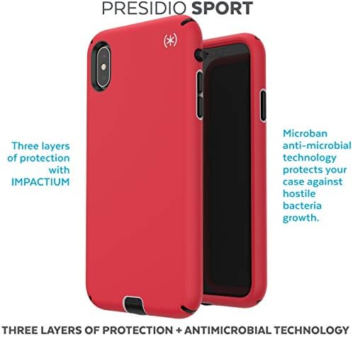 Benek Ürünleri Uyumlu telefon kılıfı için Apple iPhone Xs Max, Presidio Spor Çantası, Kalp Hızı Kırmızı / Kaldırım Gri /