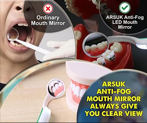 ARSUK diş ayna ışık anti-sis, Diş muayene diş hekimi LED ayna, ağız ağız bakımı, 5.90 inç (15cm) mavi ve yeşil 2'li paket