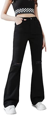 SHENHE kızın Ripped Sıkıntılı Yüksek Waisted Bootcut Flare Bacak Jeans Denim Pantolon