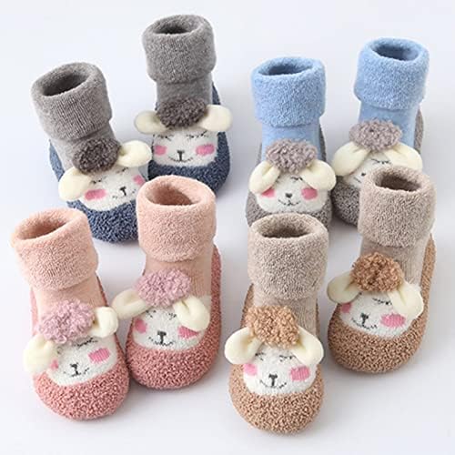 Bebek Ev Terlik Sevimli Sıcak ev terlikleri Bebek Kaplı Kış Kapalı Ayakkabı bebek ayakkabısı Kız (Gri, 12-18 Ay)