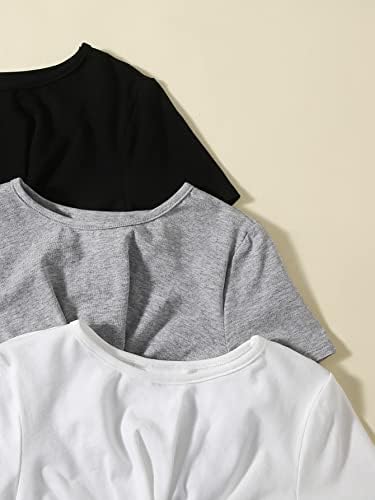 SHENHE kızın 3 Parça Büküm Ön Kısa Kollu Crewneck Kırpılmış T Shirt Kırpma Üstleri