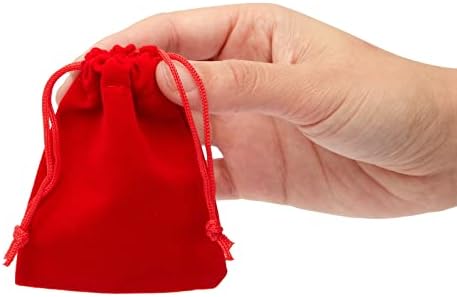 Hediyeler için Kadife Takı Çantası İpli Çantalar (2,7 x 3,5 inç, Kırmızı, 50 Paket)