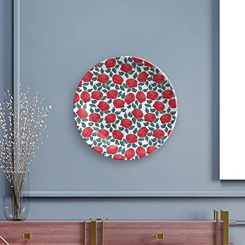 Gül Çiçek Kemik Çini Dekoratif Levha Yuvarlak Seramik Tabaklar Zanaat Ekran Standı ile Ev Ofis için Duvar Yemeği Dekor