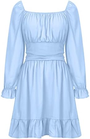 Vintage yaz elbisesi Kadınlar için Regency Kare Boyun Fırfır Uzun Kollu Y2k Aç Geri Flowy Şifon Düğün Konuk Elbise