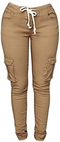 Andongnywell gündelik kadın pantolonları Çok Cepler Moda Kargo Joggers Spor İpli Uzun Pantolon Pantolon
