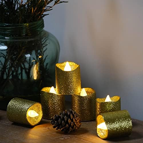 LOGUIDE Altın Alevsiz Adak Mumlar, 24 Paket Pil Kumandalı Altın Glitter Titrek Sahte Düğün Centerpieces için LED Çay ışıkları,