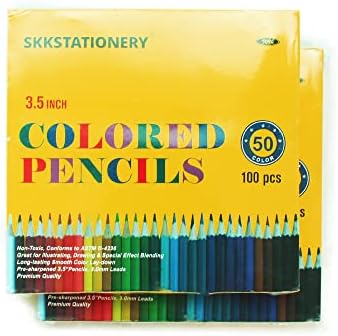 SKKSTATİONERY 2 Paket x 100 Adet Mini Renkli Kalemler, 3.5 Renkli Kalemler, 50 Canlı Renkler, Çizim Kalemleri Kroki, Sanat,