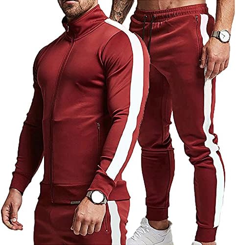 TEZO erkek Rahat Aktif Eşofman Tam Zip Spor koşu kıyafetleri Setleri Atletik Koşu 2 Parça Eşofman fermuarlı cepler ile
