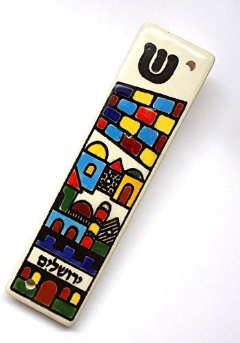 Ermeni Seramik Mezuza Kasa 10 cm Renkli Kudüs Tasarım Judaica İsrail