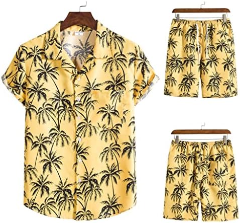GPPZM 2 Parça Tatil Takım Elbise erkek havai gömleği Takım Elbise Kısa Kollu Baskılı Casual Düğme Aşağı Gömlek plaj şortu