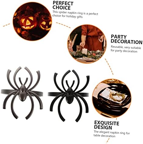 Luxshıny 12 adet Örümcek Peçete Halkası Siyah Peçete Halkaları Siyah Düğün Dekor Yemek Masası Dekorasyon Cadılar Bayramı