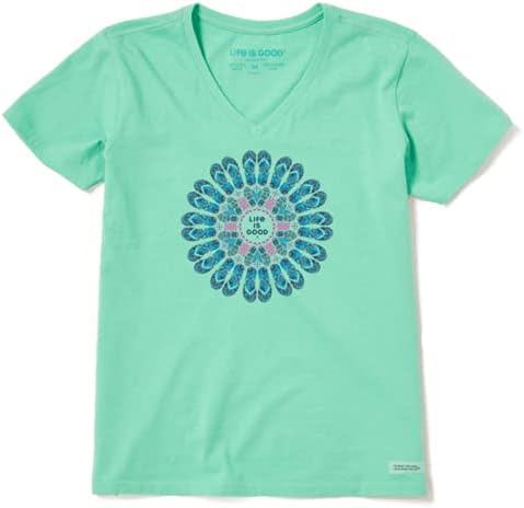 Hayat güzel kadın kırıcı grafik V yaka T-Shirt Flip Flop Mandala