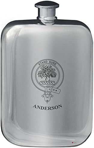 Anderson Aile Crest Tasarım Cep Hip Flask 6 oz Yuvarlak Cilalı Kalay