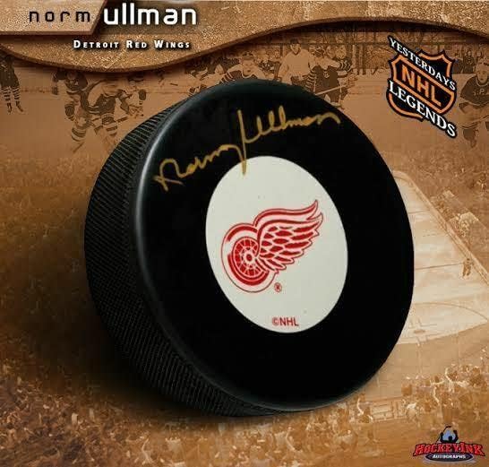 NORM ULLMAN Detroit Red Wings Diskini İmzaladı - İmzalı NHL Diskleri