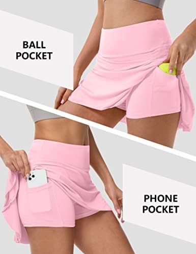 UrKeuf kadın Pilili Tenis Etekler 3 Cepler ile Yüksek Belli Dökümlü Fırfır Atletik Golf Koşu Skorts Egzersiz için Rahat