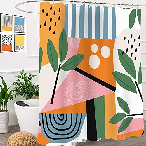 Miyotaa Soyut Minimalist Estetik Çağdaş Duş perde seti 60 W x 71 H İnç Sanat Geometrik Yapraklar Bitki Modern Polyester Su