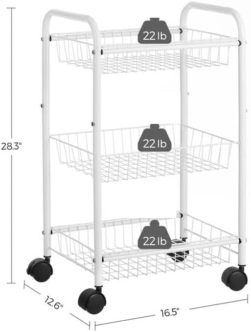 SDFGH 3 Katmanlı Mutfak Arabası Tekerlekli Saplı Arabası Mutfak Banyo Dolabı için Beyaz Siyah (Renk: B, Boyut: 28.3 cm*16.5
